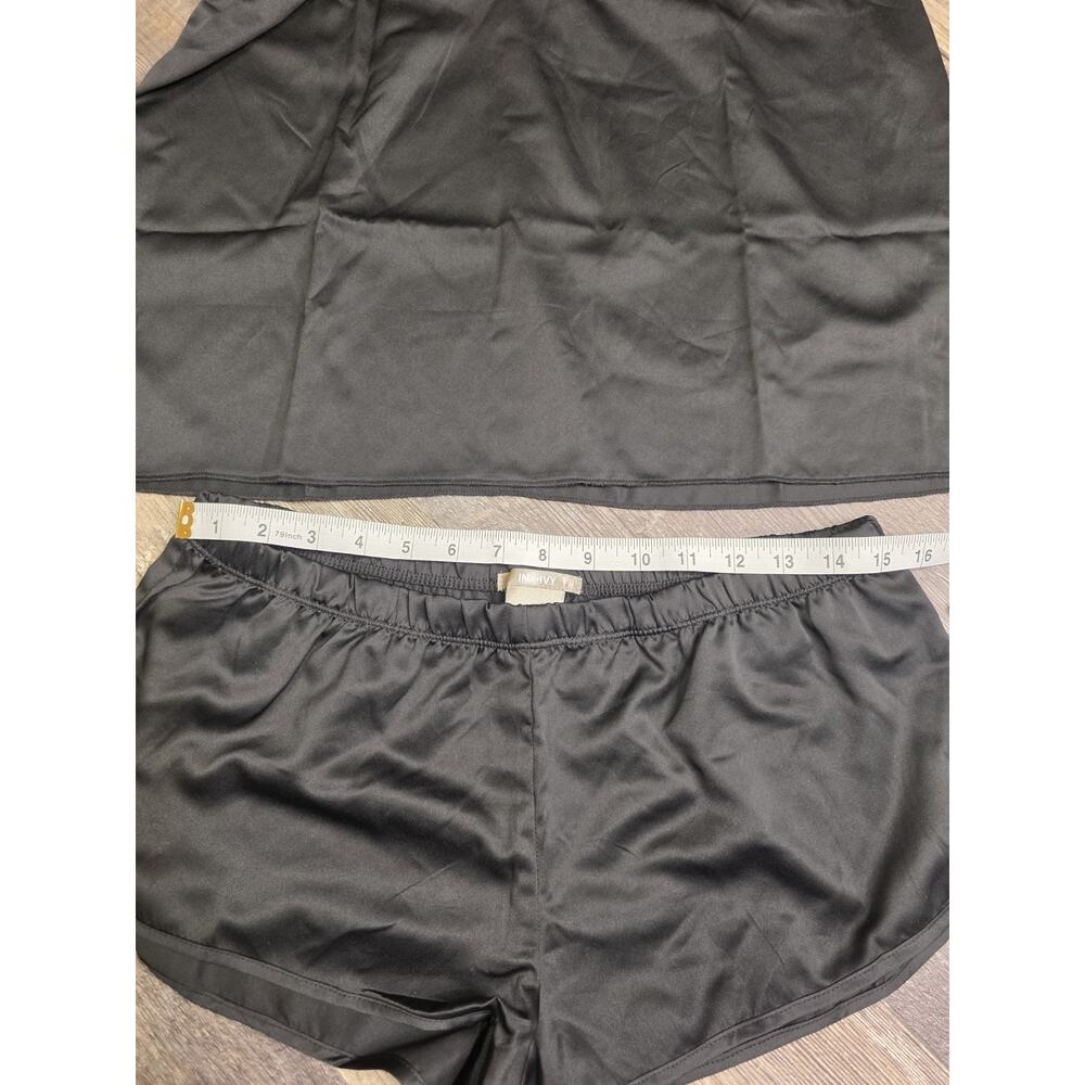 Ink + Ivy Womens Black Satin Pajama Set 2 PC Cami Top Shorts Sleepwear Large NWT - Picture 3 of 5
